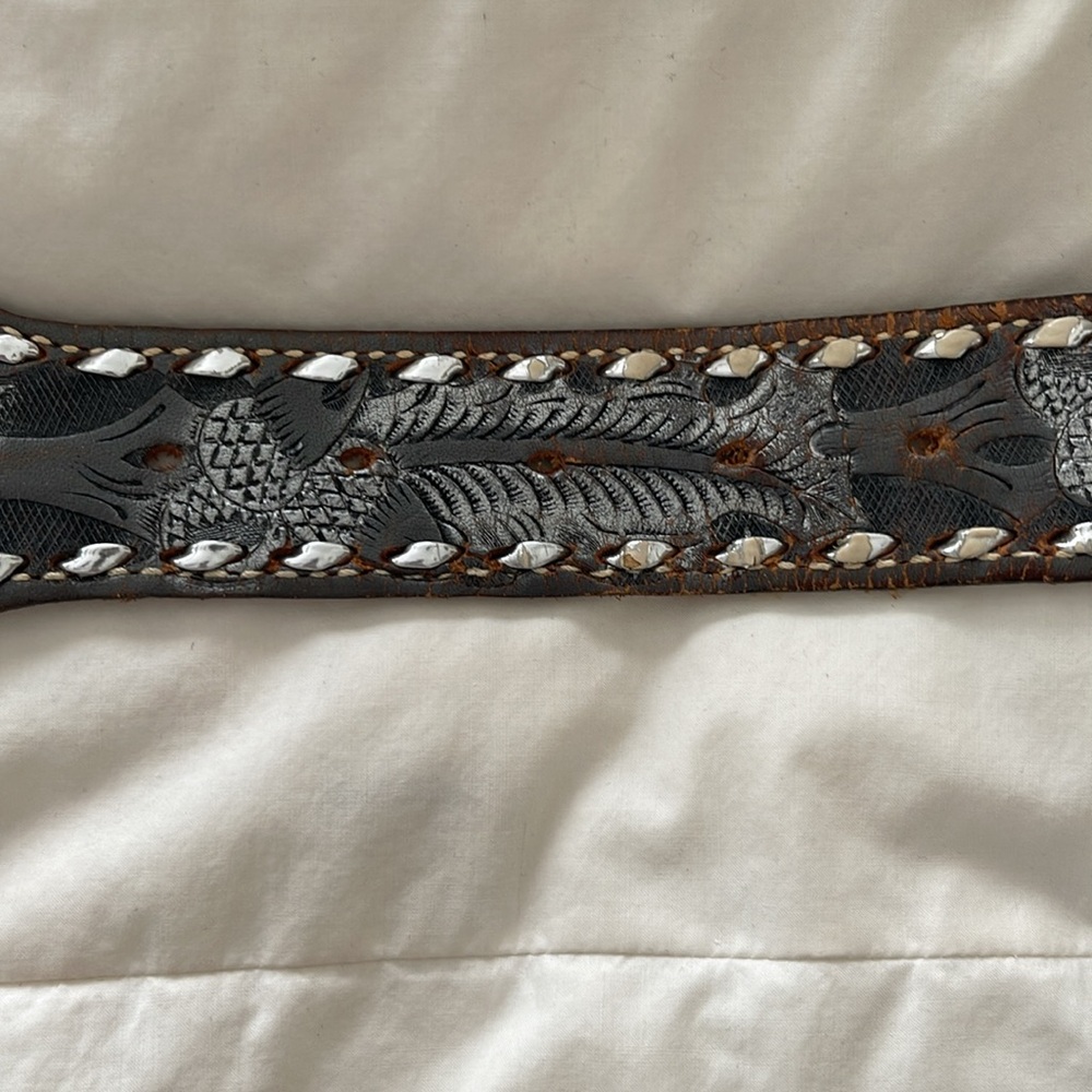 Wright Western Tooled Leather Belt | Engraved Floral Brown Western Belt View 5